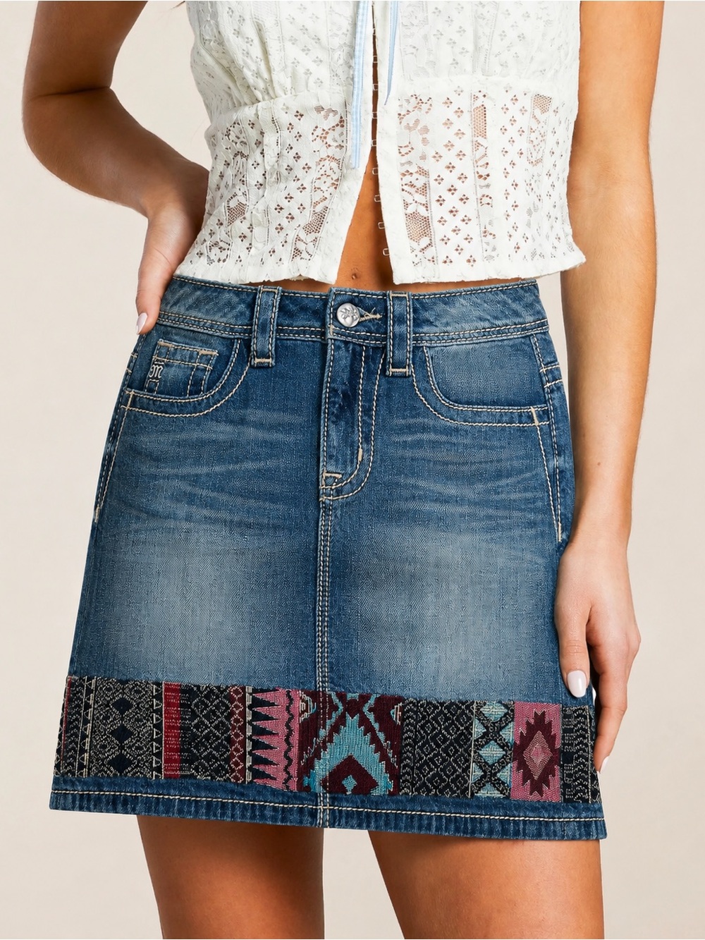 Miss Me Embroidered Denim Skirt